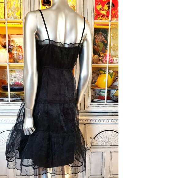 Vintage Betsey Johnson New York Sheer Black Embroidered Tiered Slip Dress 6 S - Picture 8 of 16